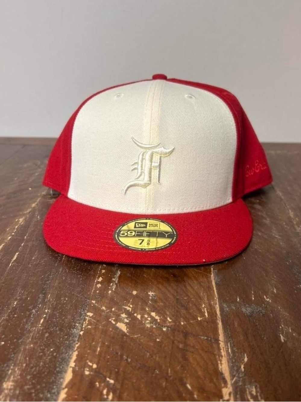 Fear of God Fitted New Era 59FIFTY red and white baseball cap size 7-5/8